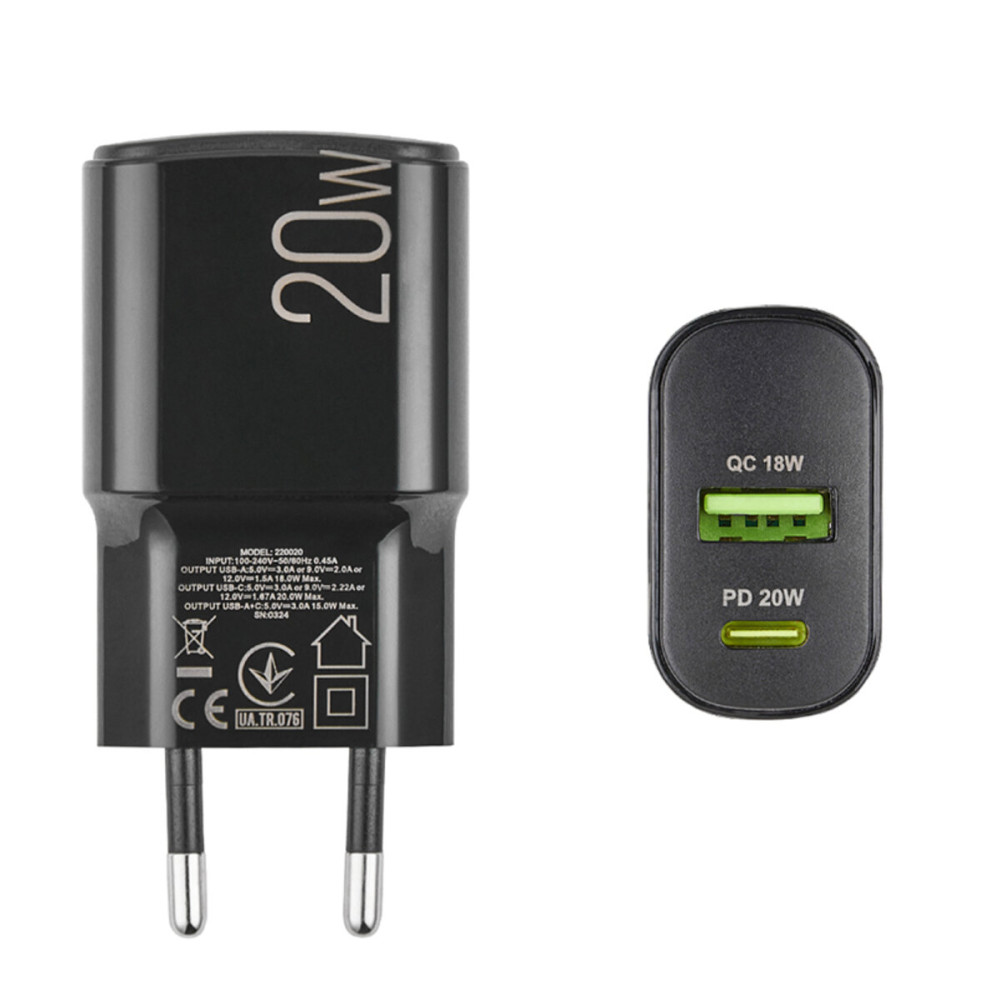Сетевое зарядное устройство Winso Pro PD20W USB-C+USB-A черный