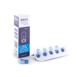 Лампа розжарювання Brevia W5W 12V 5W W2.1x9.5d Power Blue CP, 10шт