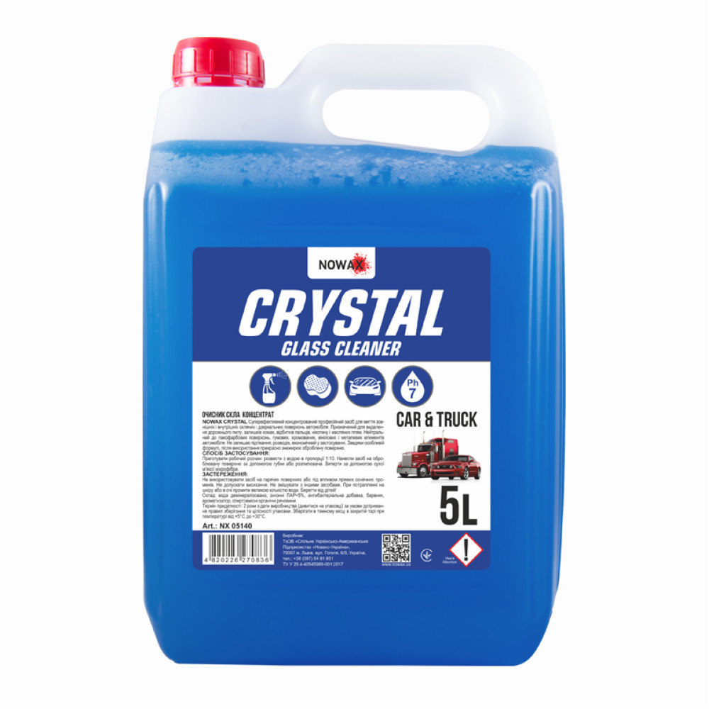 Очисник скла NOWAX CRYSTAL GLASS CLEANER NX01146 концентрат, 5 л