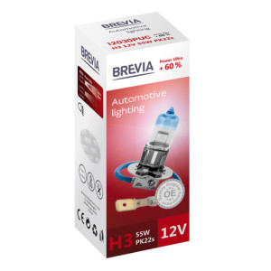 Галогеновая лампа Brevia H3 12V 55W PK22s Power Ultra +60% CP