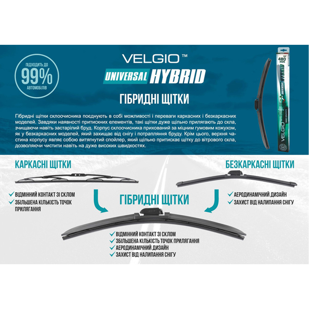 Бескаркасная щетка Velgio UNIVERSAL HYBRID 20/500мм
