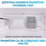 Штатна відеокамера заднього огляду PHANTOM CA-36 CVBS/AHD 1080+FM-137 (Hyundai/Kia)