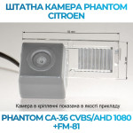 Штатна відеокамера заднього огляду PHANTOM CA-36 CVBS/AHD 1080+FM-81 (Citroen)